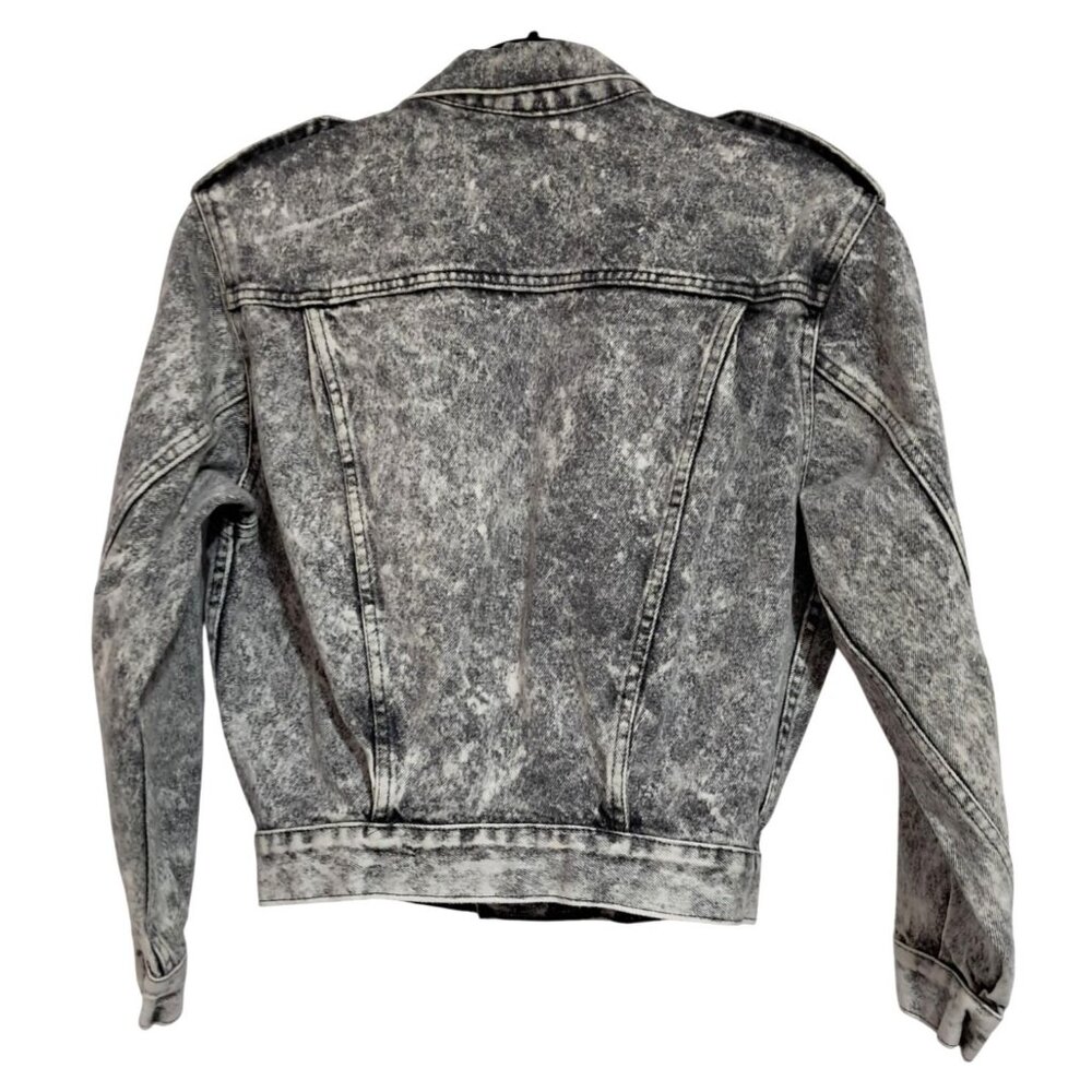 Vintage Levis Jean Jacket Acid Wash Black Denim Size L 1980s Epaulets Cropped - Picture 3 of 13